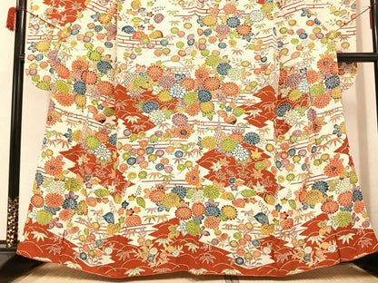 平和屋着物●豪華振袖 型染め 草花文 正絹 逸品 AABC0624ph