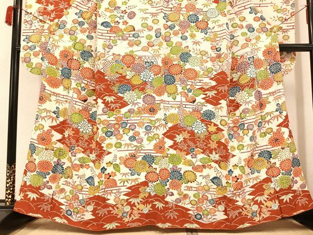 平和屋着物●豪華振袖 型染め 草花文 正絹 逸品 AABC0624ph