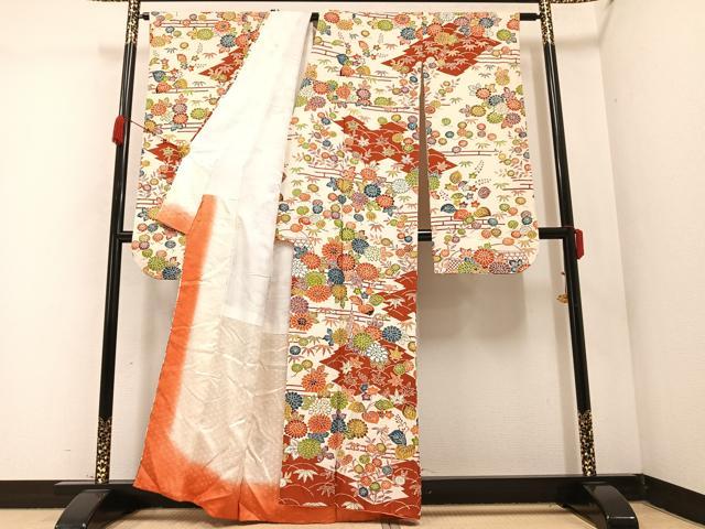 平和屋着物●豪華振袖 型染め 草花文 正絹 逸品 AABC0624ph