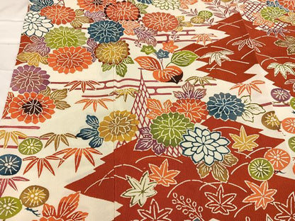 平和屋着物●豪華振袖 型染め 草花文 正絹 逸品 AABC0624ph