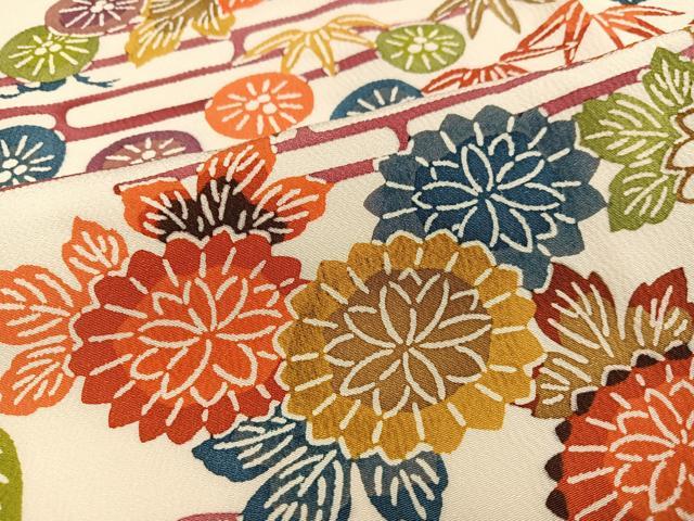 平和屋着物●豪華振袖 型染め 草花文 正絹 逸品 AABC0624ph