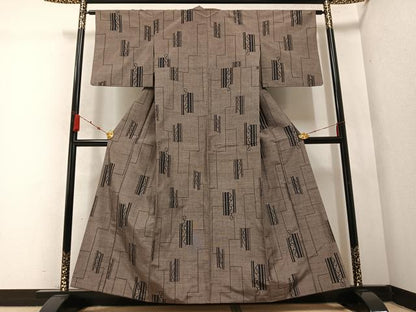 平和屋着物●上質な紬　幾何学文様　正絹　逸品　AABC0629ph