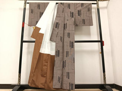 平和屋着物●上質な紬　幾何学文様　正絹　逸品　AABC0629ph