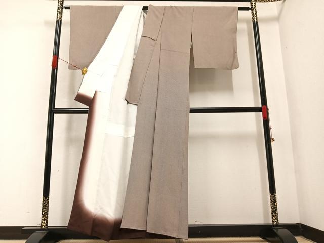 平和屋着物●小紋師　鈴木秋治　江戸小紋　万筋　憲法色×白橡色　正絹　逸品　AABC0631ph