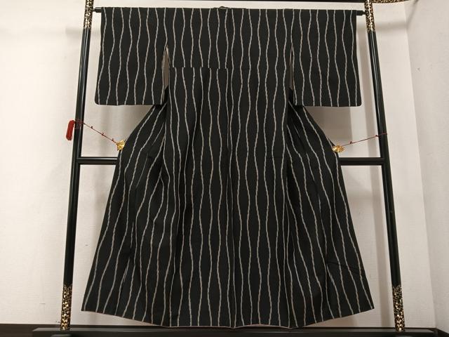 平和屋着物●お召　立涌文　黒地　正絹　逸品　AABC0635ph