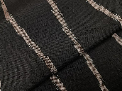 平和屋着物●お召　立涌文　黒地　正絹　逸品　AABC0635ph