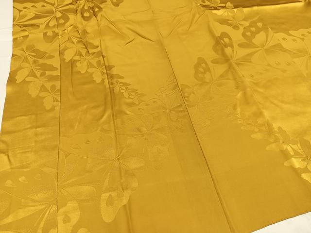 平和屋着物●振袖用長襦袢 袷 舞蝶地紋 色無地 山吹茶色 正絹 逸品 AABC0637ph