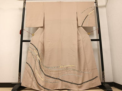 平和屋着物●訪問着 刺繍 草花文 金銀彩 正絹 逸品 AABC0652ph