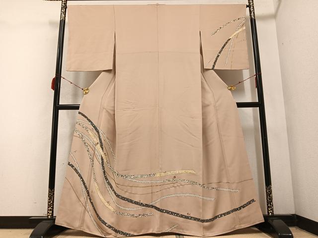 平和屋着物●訪問着 刺繍 草花文 金銀彩 正絹 逸品 AABC0652ph