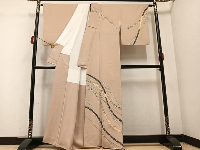 平和屋着物●訪問着 刺繍 草花文 金銀彩 正絹 逸品 AABC0652ph