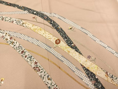 平和屋着物●訪問着 刺繍 草花文 金銀彩 正絹 逸品 AABC0652ph