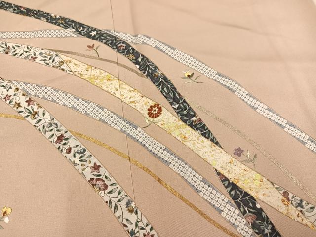 平和屋着物●訪問着 刺繍 草花文 金銀彩 正絹 逸品 AABC0652ph
