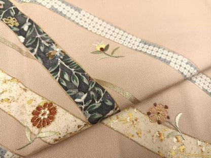 平和屋着物●訪問着 刺繍 草花文 金銀彩 正絹 逸品 AABC0652ph