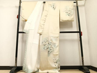 平和屋着物●訪問着　作家物　手描き　草花文　暈し染め　正絹　逸品　AABC0657ph