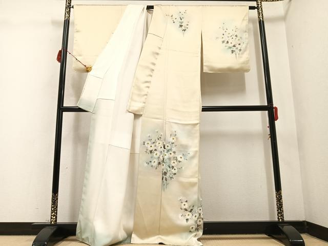 平和屋着物●訪問着　作家物　手描き　草花文　暈し染め　正絹　逸品　AABC0657ph