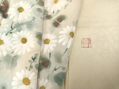 平和屋着物●訪問着　作家物　手描き　草花文　暈し染め　正絹　逸品　AABC0657ph