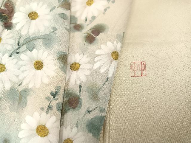 平和屋着物●訪問着　作家物　手描き　草花文　暈し染め　正絹　逸品　AABC0657ph