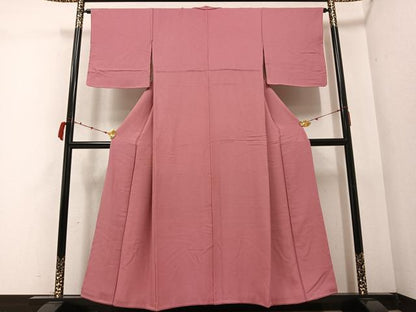 平和屋着物●上質な色無地　花地紋　退紅色　正絹　逸品　AABC0660ph