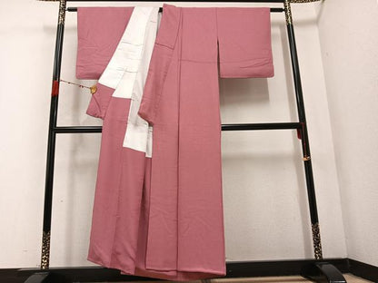 平和屋着物●上質な色無地　花地紋　退紅色　正絹　逸品　AABC0660ph