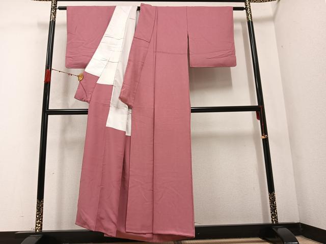 平和屋着物●上質な色無地　花地紋　退紅色　正絹　逸品　AABC0660ph