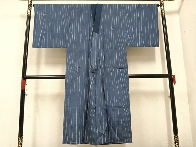 平和屋着物●男性 長襦袢 袷 絞り 藍 間道 正絹 逸品 AABC0665ph