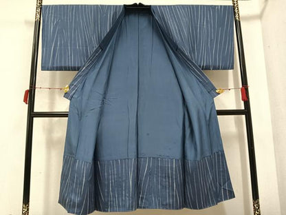 平和屋着物●男性 長襦袢 袷 絞り 藍 間道 正絹 逸品 AABC0665ph