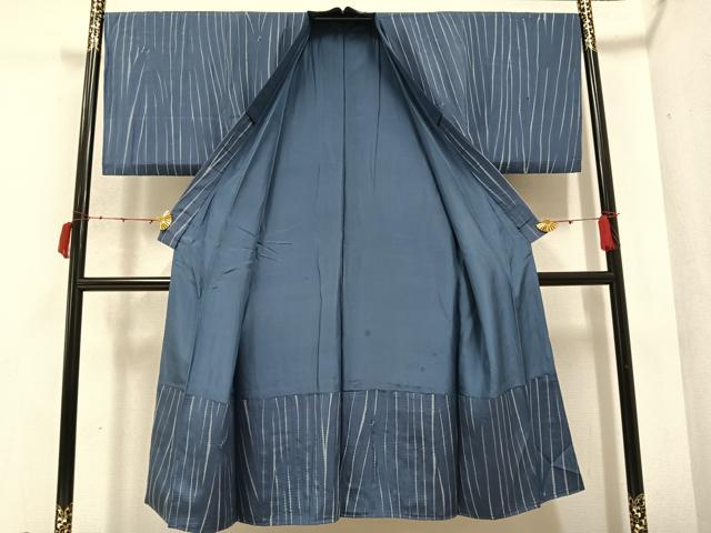 平和屋着物●男性 長襦袢 袷 絞り 藍 間道 正絹 逸品 AABC0665ph
