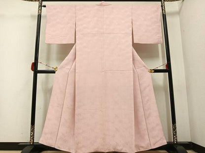 平和屋着物●上質な色無地 人物地紋 灰桜色 正絹 逸品 AABC0666ph