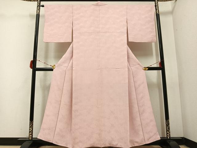 平和屋着物●上質な色無地 人物地紋 灰桜色 正絹 逸品 AABC0666ph