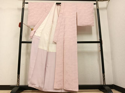 平和屋着物●上質な色無地 人物地紋 灰桜色 正絹 逸品 AABC0666ph