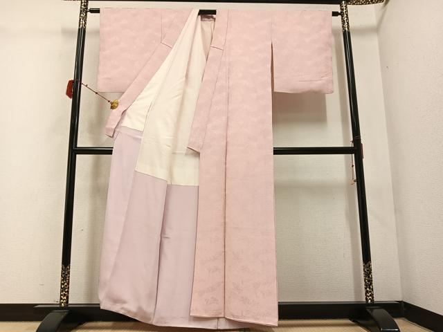 平和屋着物●上質な色無地 人物地紋 灰桜色 正絹 逸品 AABC0666ph