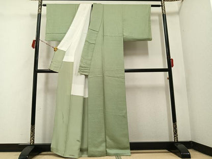 平和屋着物●上質な色無地 山葵色 正絹 逸品 AABC0670ph