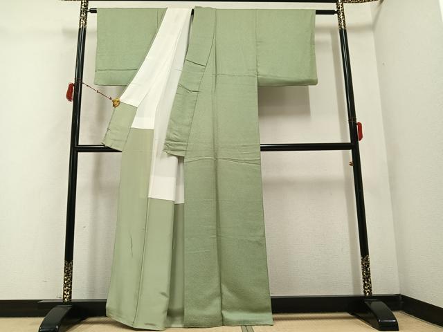 平和屋着物●上質な色無地 山葵色 正絹 逸品 AABC0670ph