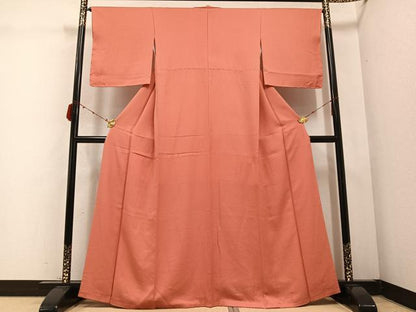平和屋着物●上質な色無地　珊瑚朱色　正絹　逸品　AABC0671ph