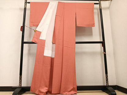 平和屋着物●上質な色無地　珊瑚朱色　正絹　逸品　AABC0671ph