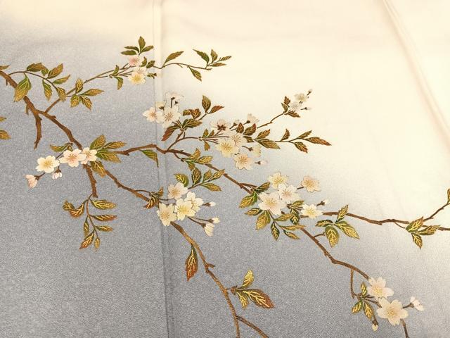 平和屋着物●漆工芸作家　金森一博　訪問着　枝桜文　暈し染め　金彩　正絹　逸品　AABC0680ph