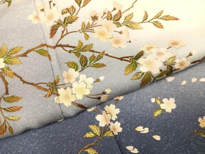 平和屋着物●漆工芸作家　金森一博　訪問着　枝桜文　暈し染め　金彩　正絹　逸品　AABC0680ph