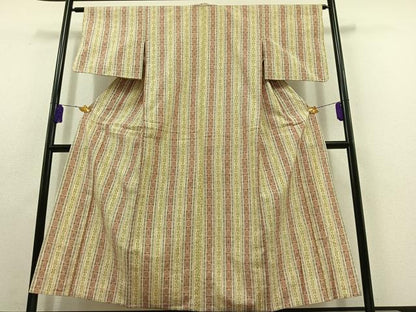 平和屋着物▽上質な紬 単衣 間道 正絹 逸品 AABC0682jh