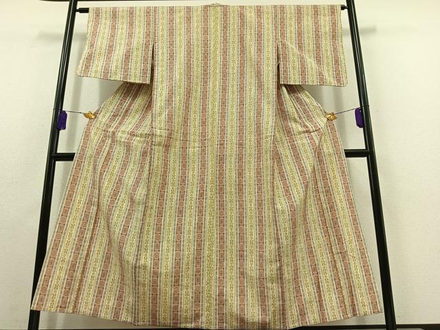 平和屋着物▽上質な紬 単衣 間道 正絹 逸品 AABC0682jh