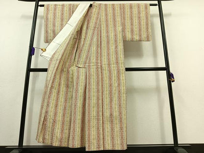 平和屋着物▽上質な紬 単衣 間道 正絹 逸品 AABC0682jh