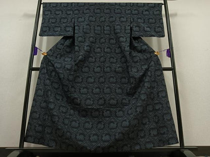 平和屋着物▽結城紬 単衣 100亀甲 有栖川文様 正絹 逸品 AABC0683jh