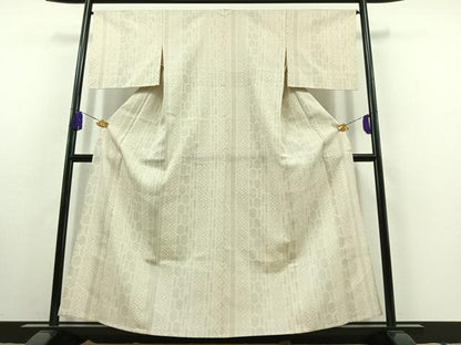 平和屋着物▽本塩沢 単衣 110亀甲 間道 正絹 逸品 AABC0684jh