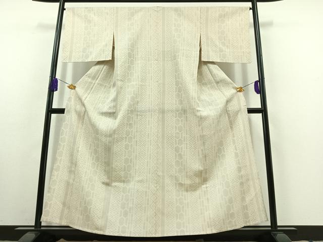 平和屋着物▽本塩沢 単衣 110亀甲 間道 正絹 逸品 AABC0684jh