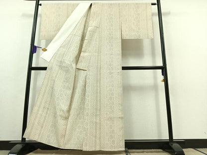 平和屋着物▽本塩沢 単衣 110亀甲 間道 正絹 逸品 AABC0684jh