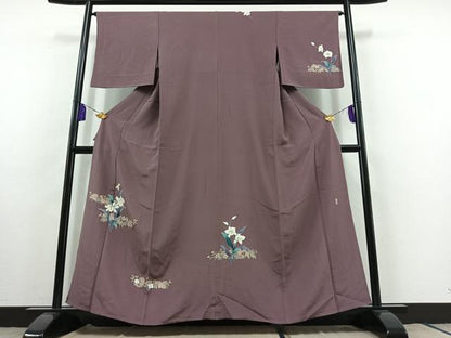平和屋着物▽訪問着 単衣 作家物 草花文 正絹 逸品 AABC0685jh