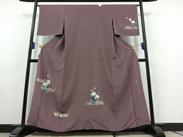 平和屋着物▽訪問着 単衣 作家物 草花文 正絹 逸品 AABC0685jh
