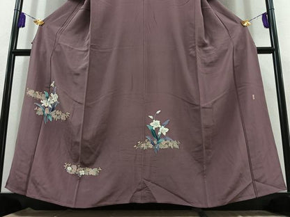 平和屋着物▽訪問着 単衣 作家物 草花文 正絹 逸品 AABC0685jh