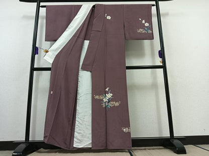 平和屋着物▽訪問着 単衣 作家物 草花文 正絹 逸品 AABC0685jh