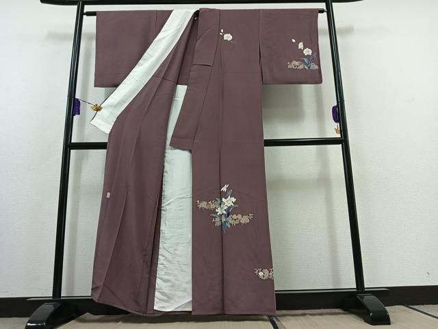 平和屋着物▽訪問着 単衣 作家物 草花文 正絹 逸品 AABC0685jh