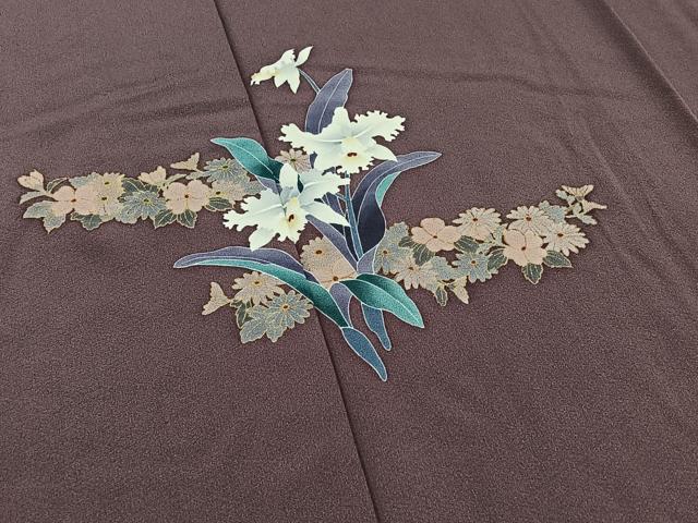 平和屋着物▽訪問着 単衣 作家物 草花文 正絹 逸品 AABC0685jh